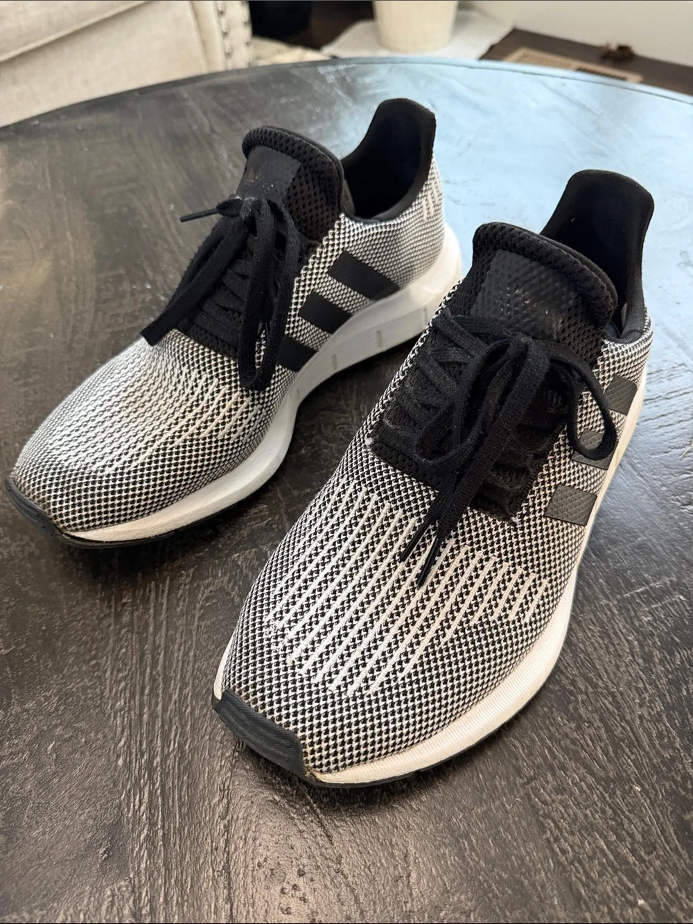 adidas Men’s Black and White Knit Athletic Sneakers